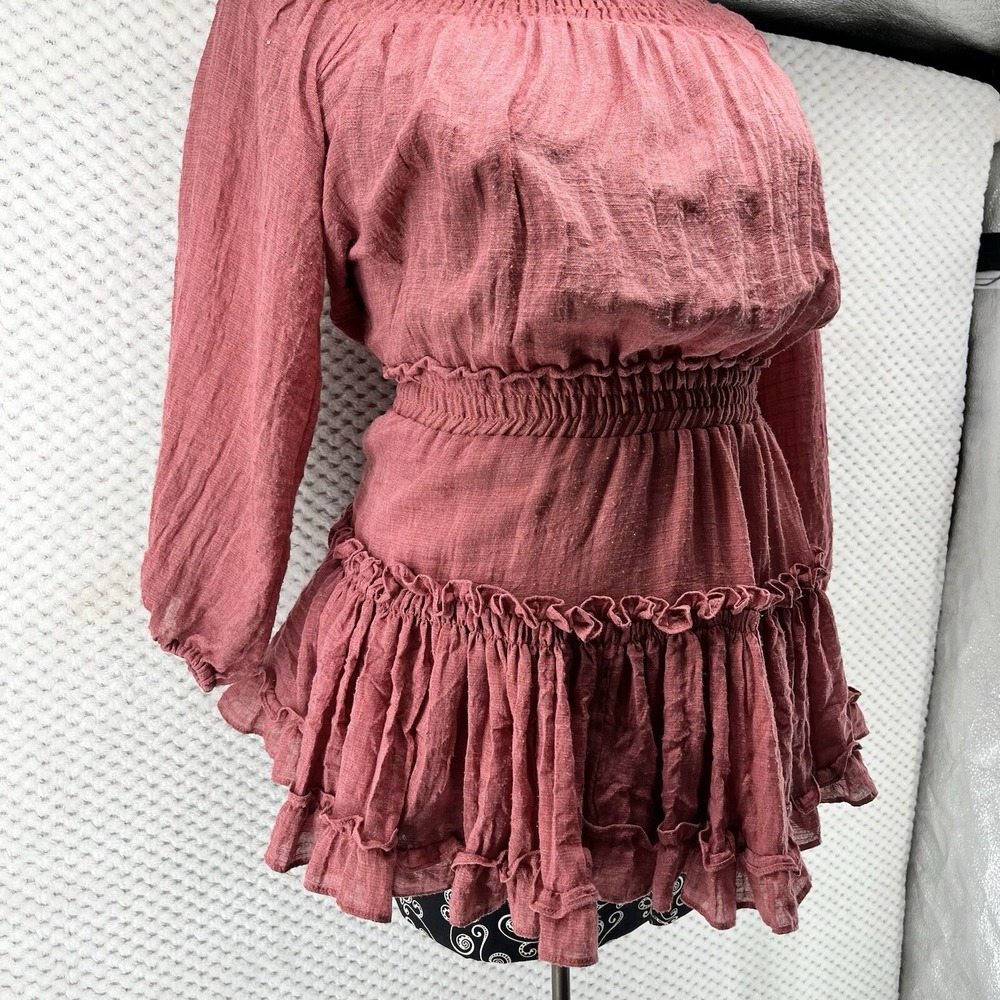 MISA Los Angeles Ruffle‎ Mini Dress Smocked Long Sleeve Tiered Pink XS - Picture 7 of 10